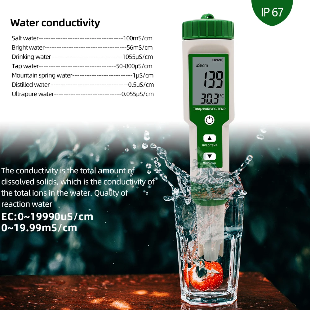

Digital Water Quality Tester 5 in 1 PH/TDS/EC/ORP/Thermometer PPM Tester ORP Monitor Multi-Function EC Analyser For Lab Aquarium