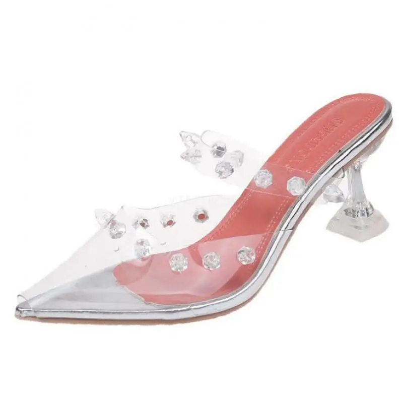 

Sexy PVC Transparent Crystal Shoes Woman High Heel Sandals Clear Mules Zapatillas Mujer Casa Ladies Slippers