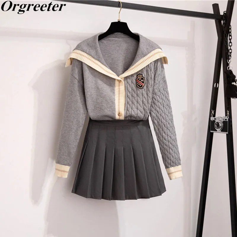 Костюм из двух предметов в стиле преппи вязаная куртка с матросским воротником