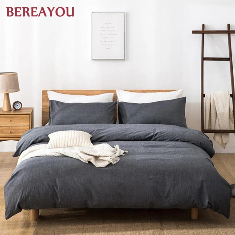 Японские черные постельные принадлежности Моющийся хлопок сплошной цвет
