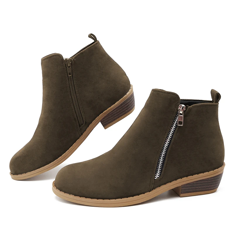 

Retro Low Heel Ankle Boots Fashion Autumn Women Booties Female Casual Solid Color Side Zipper Boots Mujer Booties Plus Size