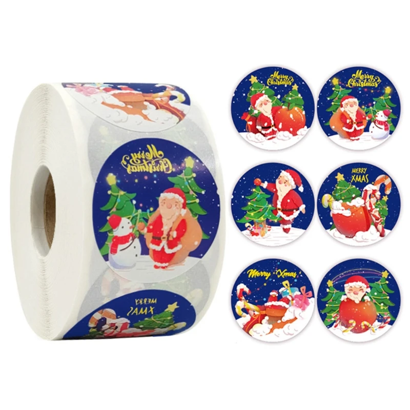 500Pcs Christmas Round Stickers Roll Santa Claus Adhesive Labels for DIY Crafts | Дом и сад