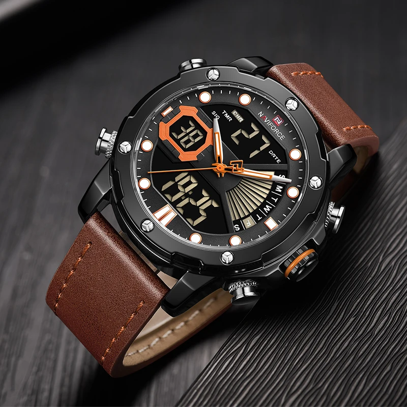 

NAVIFORCE Watches Mens Casual Fashion Quartz Led Digital Week Display Chronograph Waterproof Luminous Watches Relogio Masculino