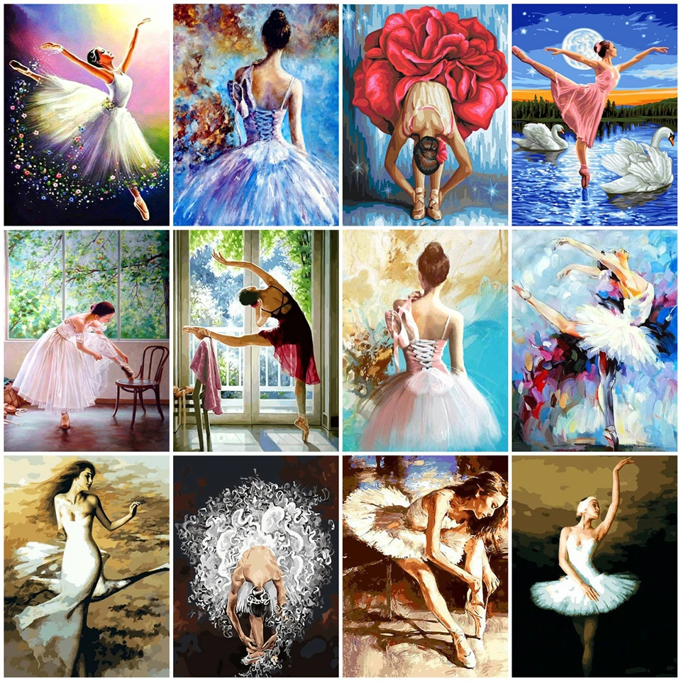 

AZQSD Frameless Ballet Dancer DIY Painting By Numbers Acrylic Paint On Canvas Hand Painted Oil Painting For Home Decor Arts