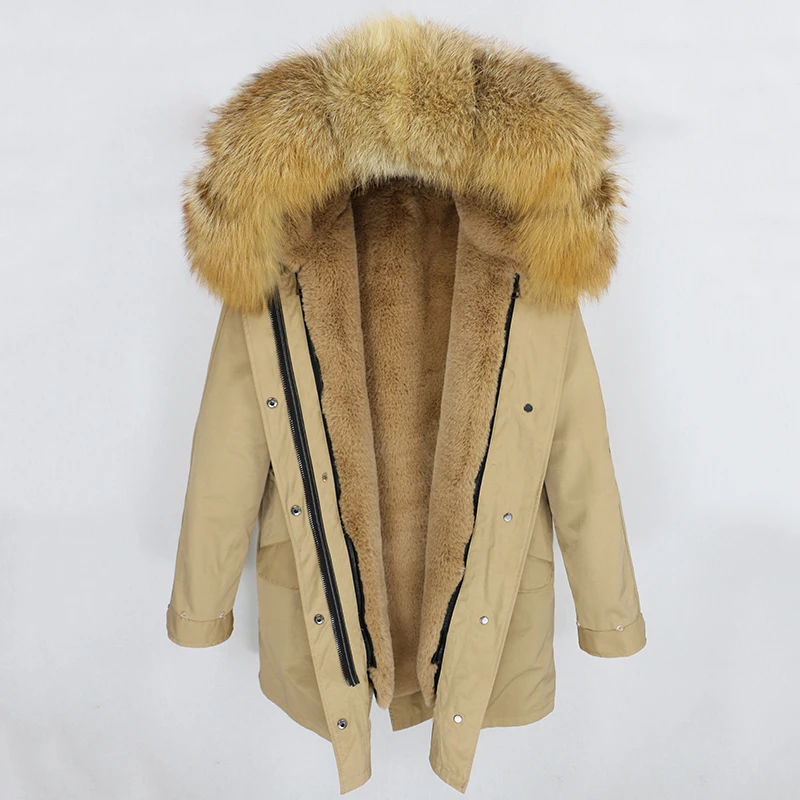 beige red fox fur OFTBUY зимняя куртка Женская водонепроницаемая куртка из натурального меха длинная парка натуральный Лисий меховой капюшон, воротник верхняя одежда уличная Роскошная - Цвет: beige red fox fur