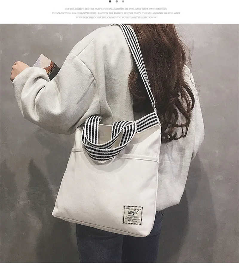 

2019 New Ladies Canvas Handbag Striped Shoulder bag Canvas Crossbody Bag Casual Female Simple Messenger Bags