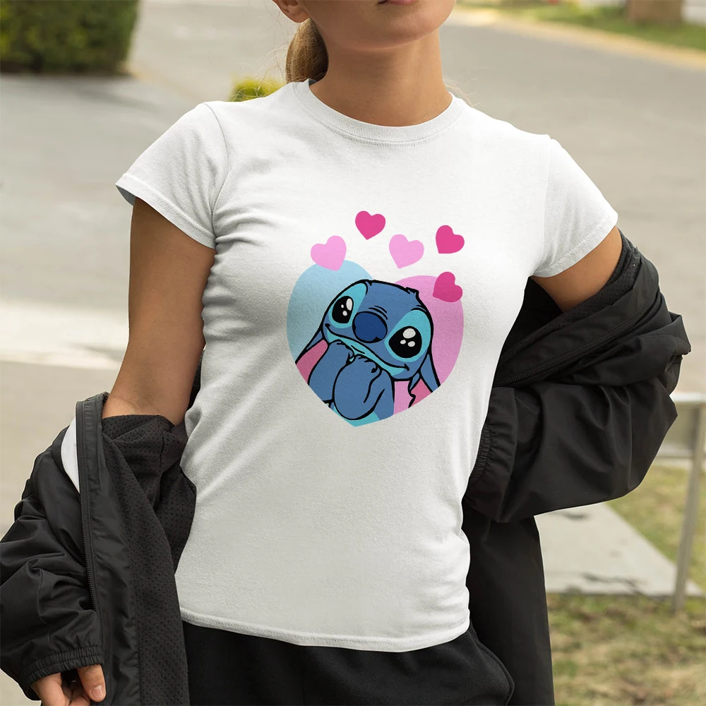 

Stitch Longing for Beautiful Love Tee Shirt Basic Fashion Clothes Teacher T-Shirts Feminina Novelty 2021 Young Casual Disney
