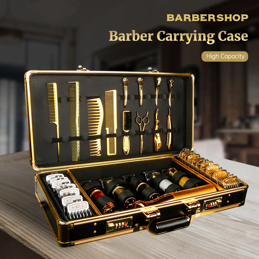 Barber Storage Tool Case Portable Carrying Password Lock Case Box Able To Place Hair Trimmer,Comb,Clips,Razor,Scissors,Guards