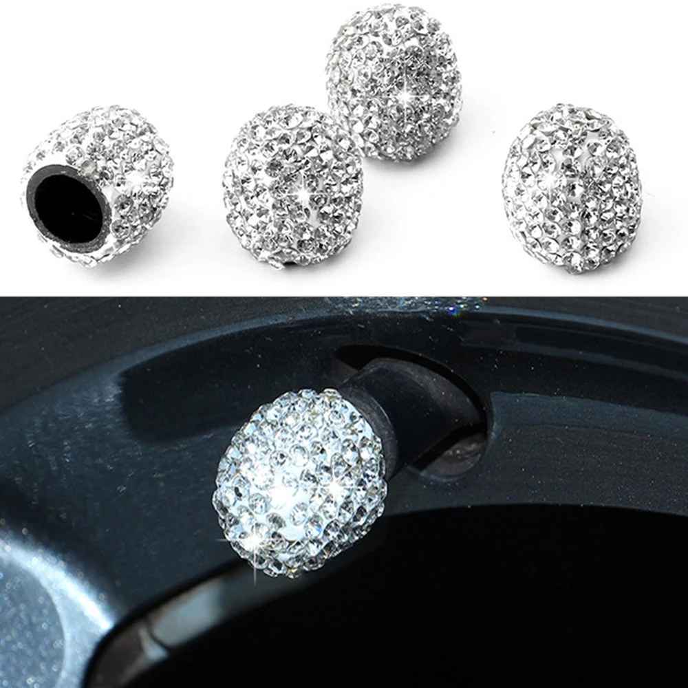 

4 Pieces Universal Car Tire Valve Cap Handmade Crystal Rhinestone Creative Charming Diamond Valve Cre Cap