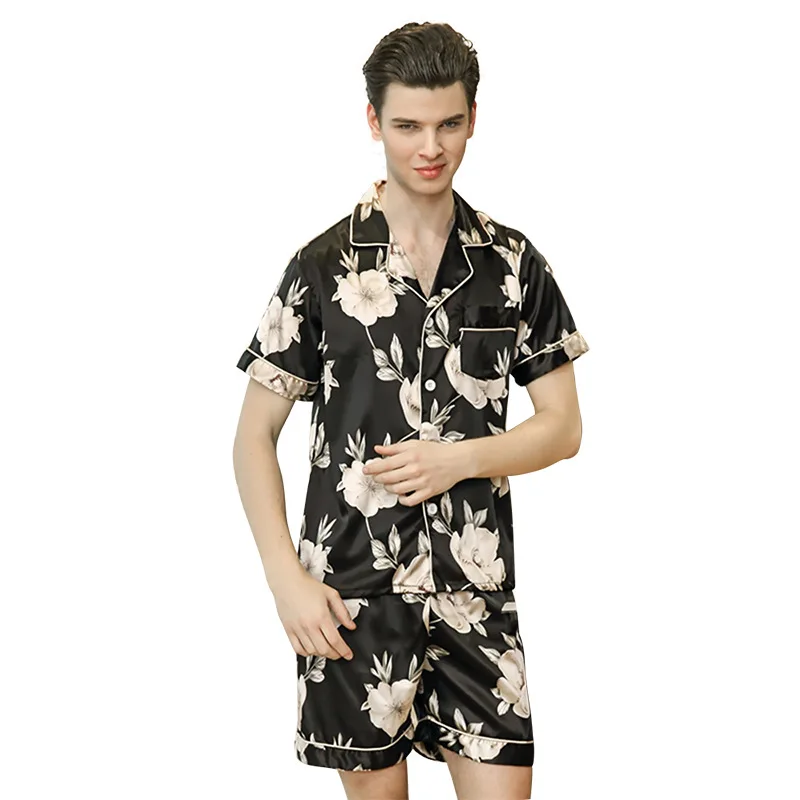 Пижамный комплект Мужской Атласный Шелковый пикантная одежда для сна черные