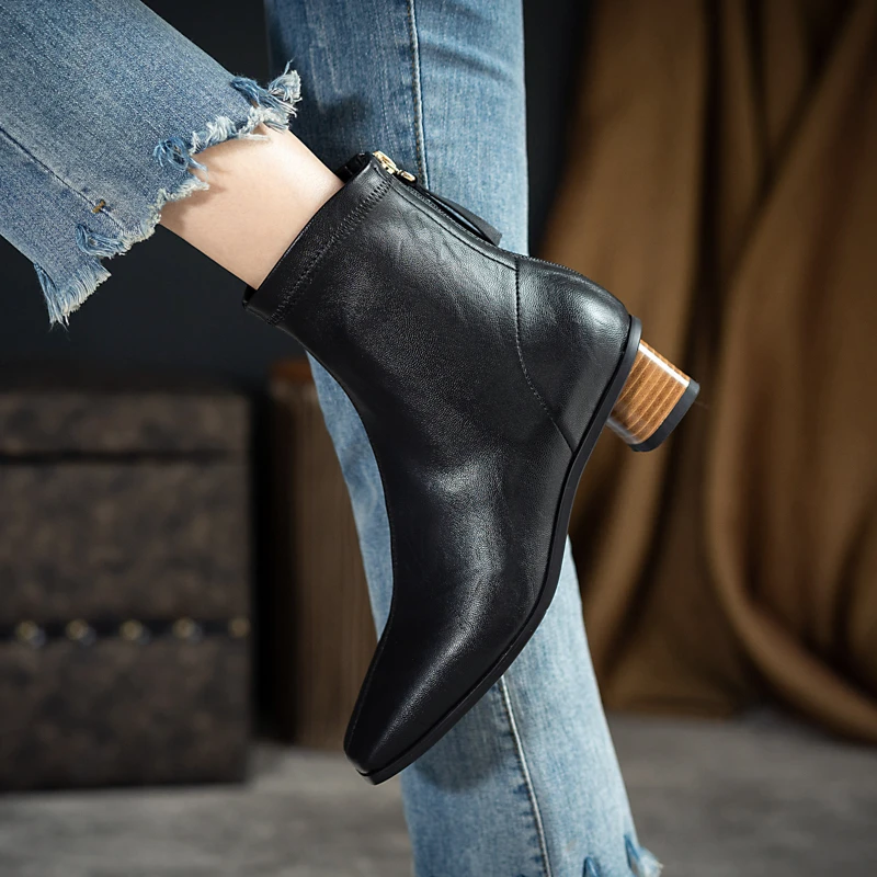 

VERCONAS Women Ankle Boots 2020 Autumn Winter Shoes Woman Square Toe Thick Heels Back Zip Casual Concise Office Lady Basic Boots