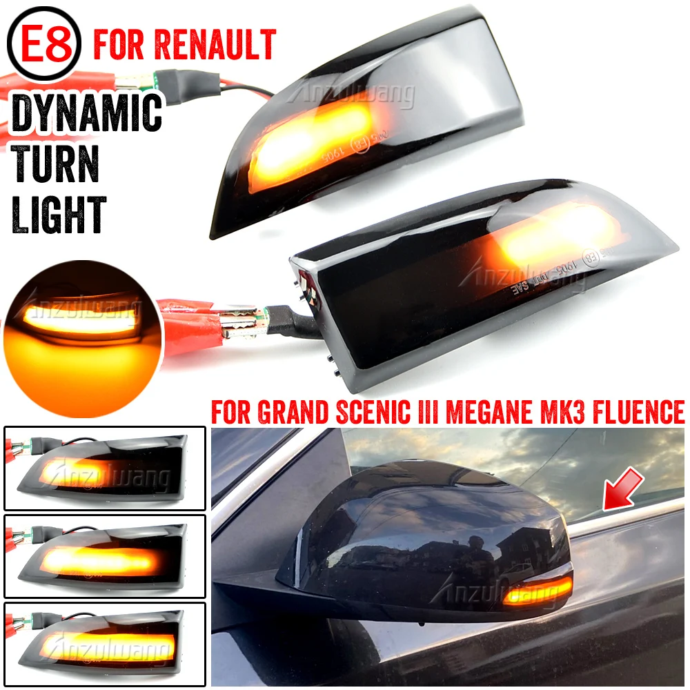 

For Renault Megane MK3 LED Side Wing Rearview Mirror Indicator Blinker Light Dynamic Sequential Flashing Turn Signal Lights