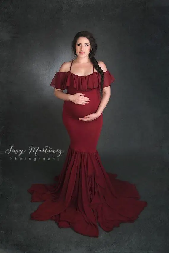 

Mermaid Maternity Dresses For Photo Shoot Pregnant Women Pregnancy Dress Photography Props Sexy Off Shoulder Maxi Maternity Gown