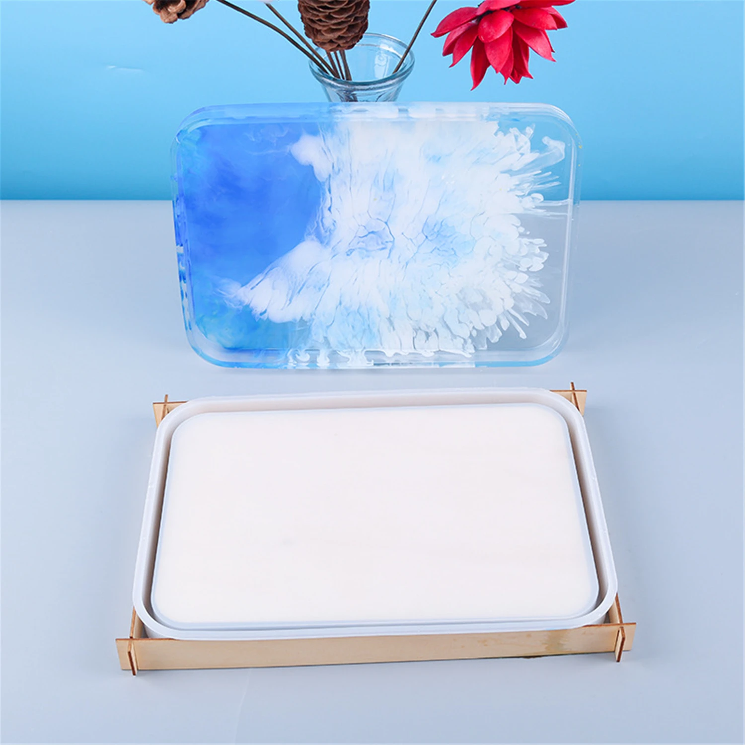 

Serving Board Plate Mold Diy With Upgrade Wooden Bottom Support Resin Silicone Mold Rolling Tray Mold Large