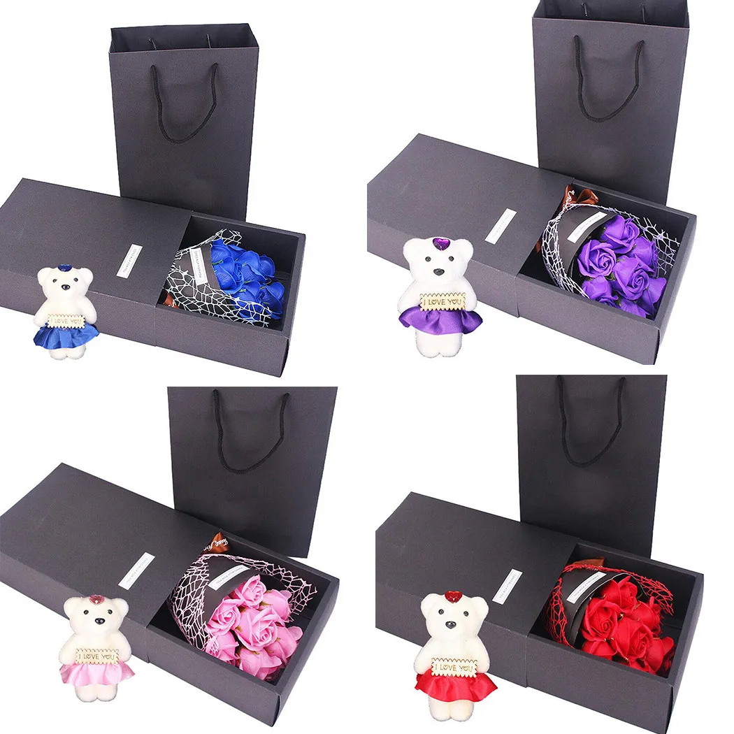 

Simulation 7 Rose Soap Flower Gift Box Small Bouquet Romantic Valentine's Day Event Gift In Stock Drop Shipping