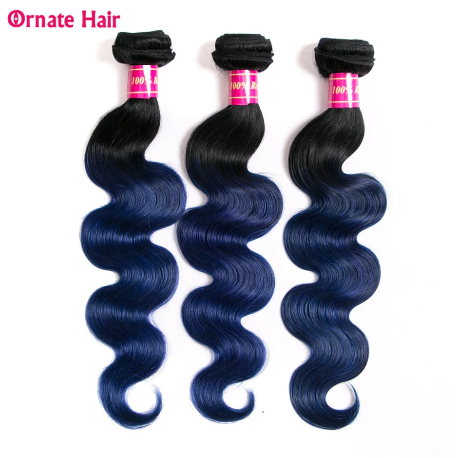 Витиеватые накладные волосы, предварительно окрашенные, Омбре, человеческие волосы, пряди, бразильские волосы, 3 пряди, не Реми волосы, средний коэффициент - Цвет: Синий