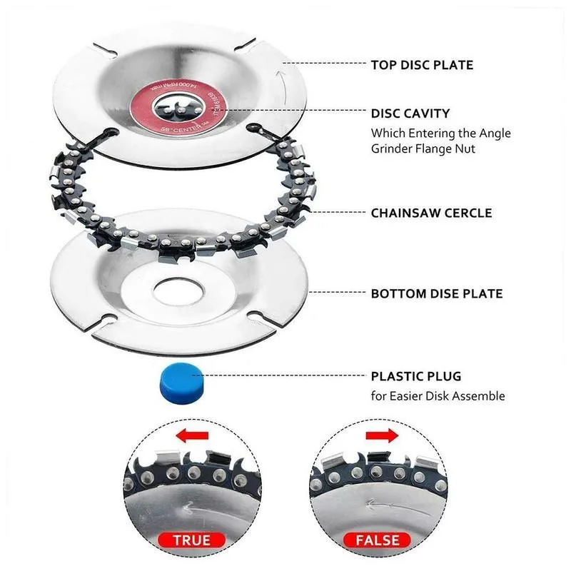 

4 Inch 22 Teeth Angle Grinder Wood Carving Chain Disc with Extra Chain 6 Arc Teeth Wood Carving Disc Bore Milling Cutter
