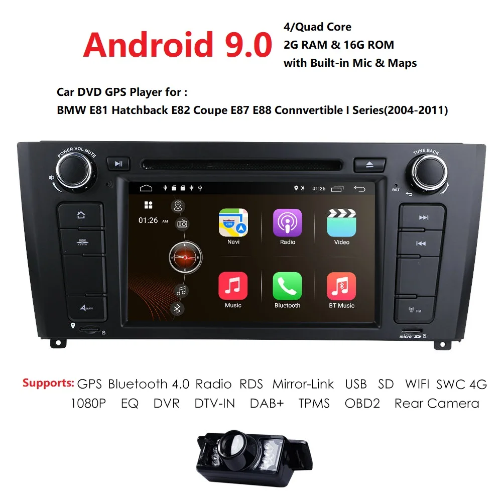 1 Din Android 9 0 автомобильный Радио gps Мультимедиа dvd speler для BMW серия E81 E82 E87 E88 I20 2004 2011 2G