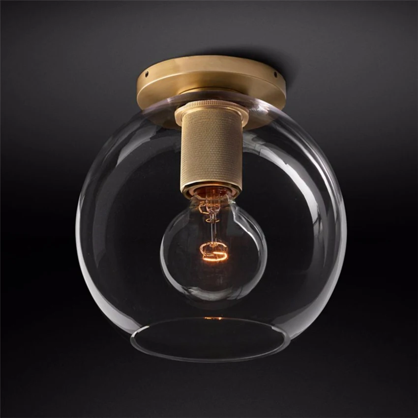 

American RH vintage ceiling lamp E27 Retro Black Gold metal clear glass ceiling light fixture for bedroom balcony aisle lamps