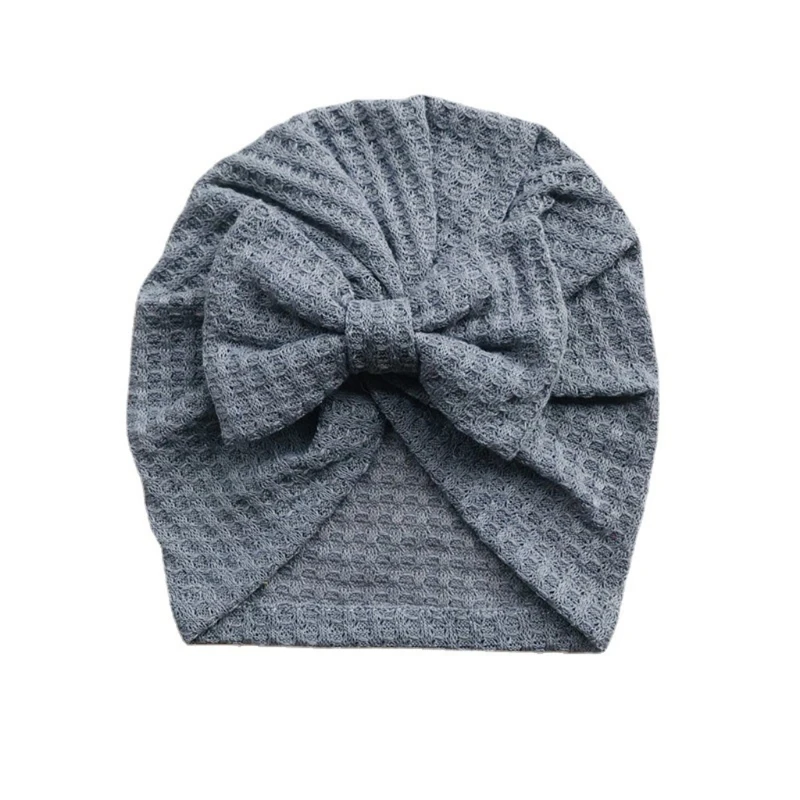 

425F Solid Waffle Crochet Knitted Bow Baby Hat Turban Newborn Beanies Headwraps