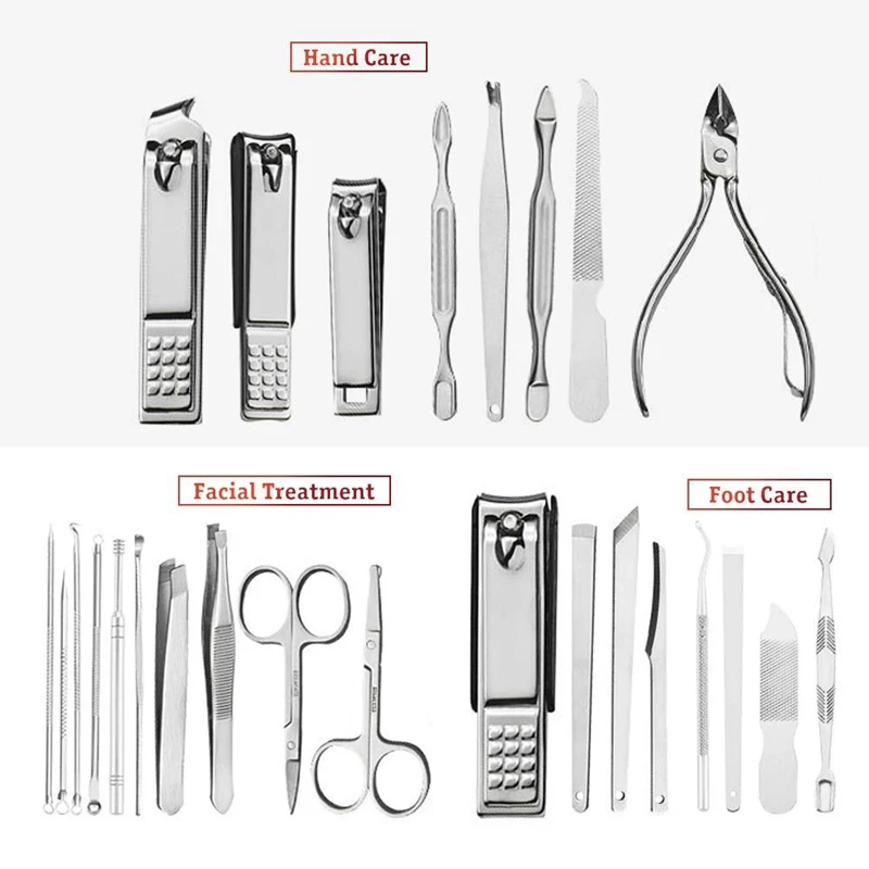 

26In1 Stainless Steel Manicure Set Pedicure Kit Scissor Tweezer Ear Pick Nail Clipper Face Care Tool