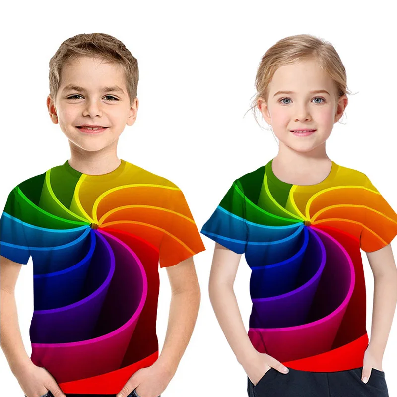 Новинка лета 2019 детская одежда футболка с короткими рукавами и радужным