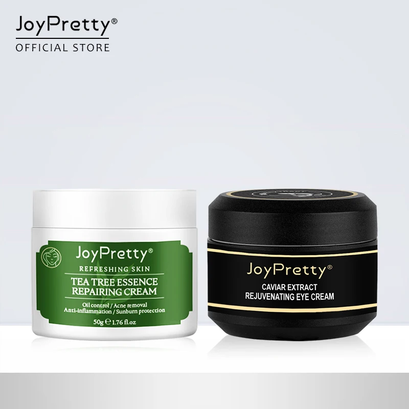 

JoyPretty 2PC Facial Skin Care Set Caviar Tea Tree Essence Repairing Face Cream Eye Cream Acne Removal Remove Eye Bag Anti-Aging