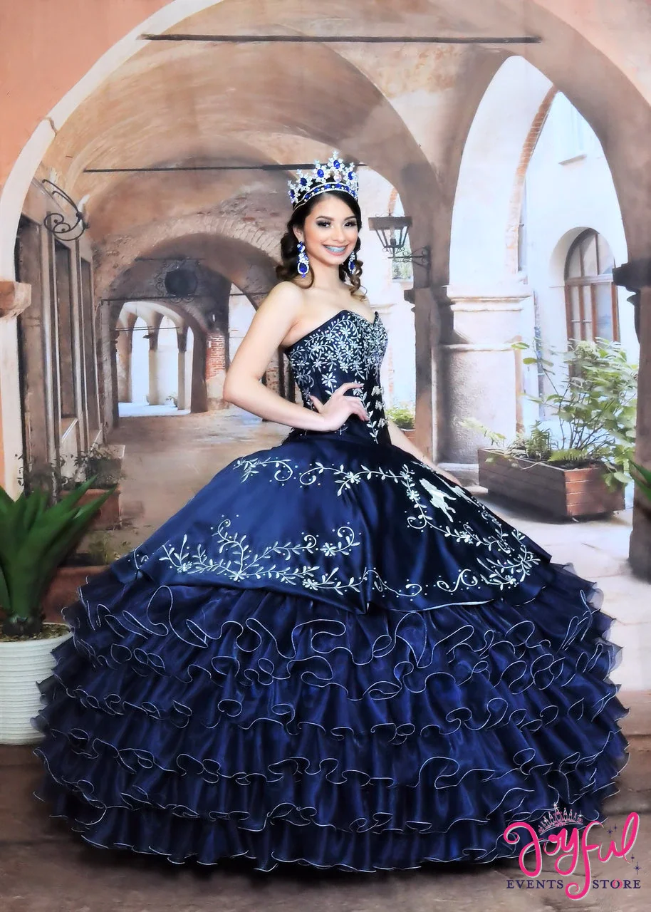 Темно-синие платья Charro Quinceanera с запахом вышивкой юбка рюшами vestidos de 15 лет милое