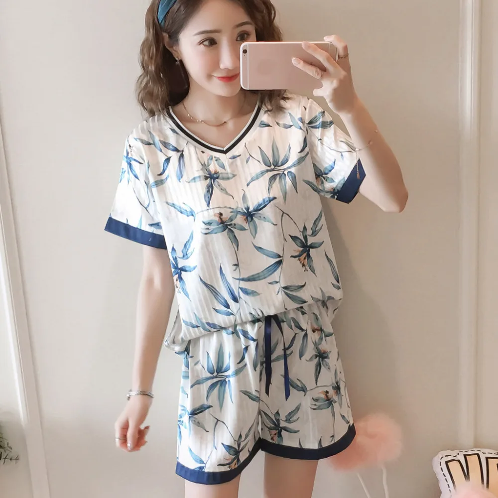 Новинка 2019 года женская ночная рубашка пижама с коротким рукавом и принтом
