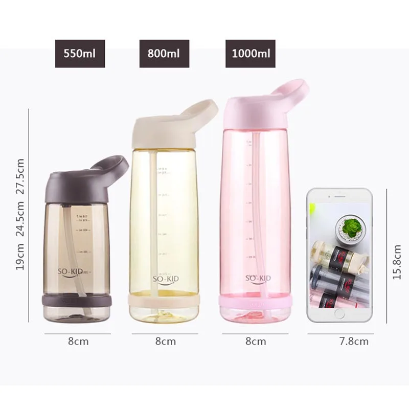 Large Capacity Straw Sports Water Bottles With Handle BPA Free Protable Healthy Outdoor Travel Bottle My Kids Drink | Дом и сад