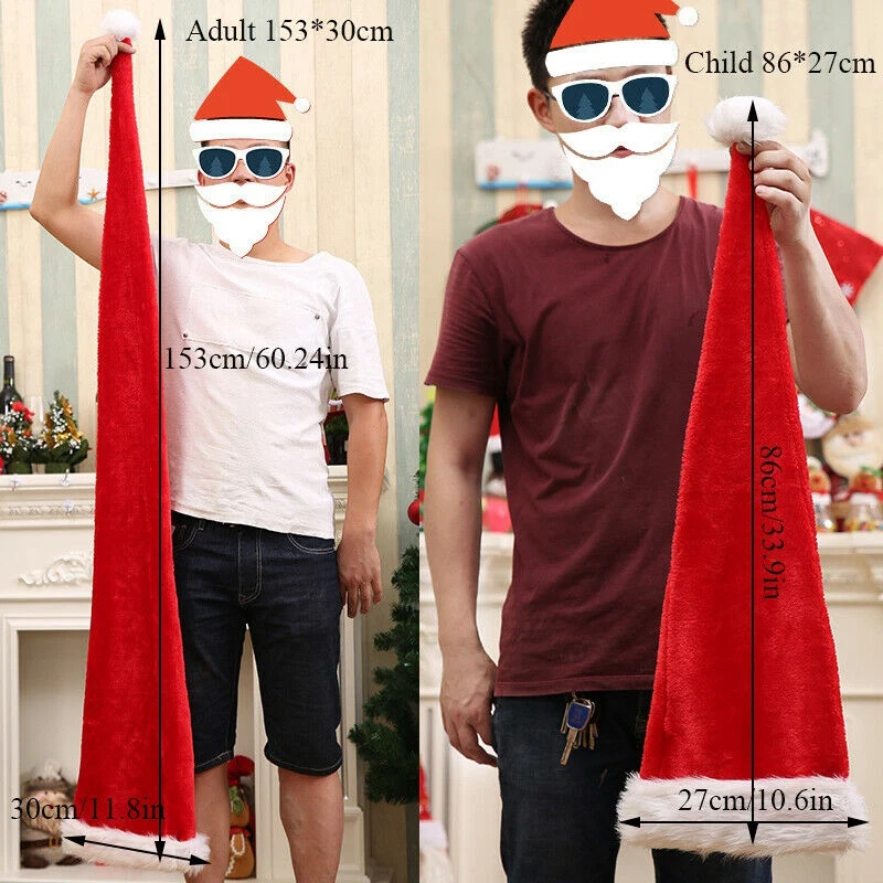 

Audult Children Christmas Hat Super Long Cap Plush Santa Claus Christmas Ornament Decoration Dancing Party Xmas Accessories