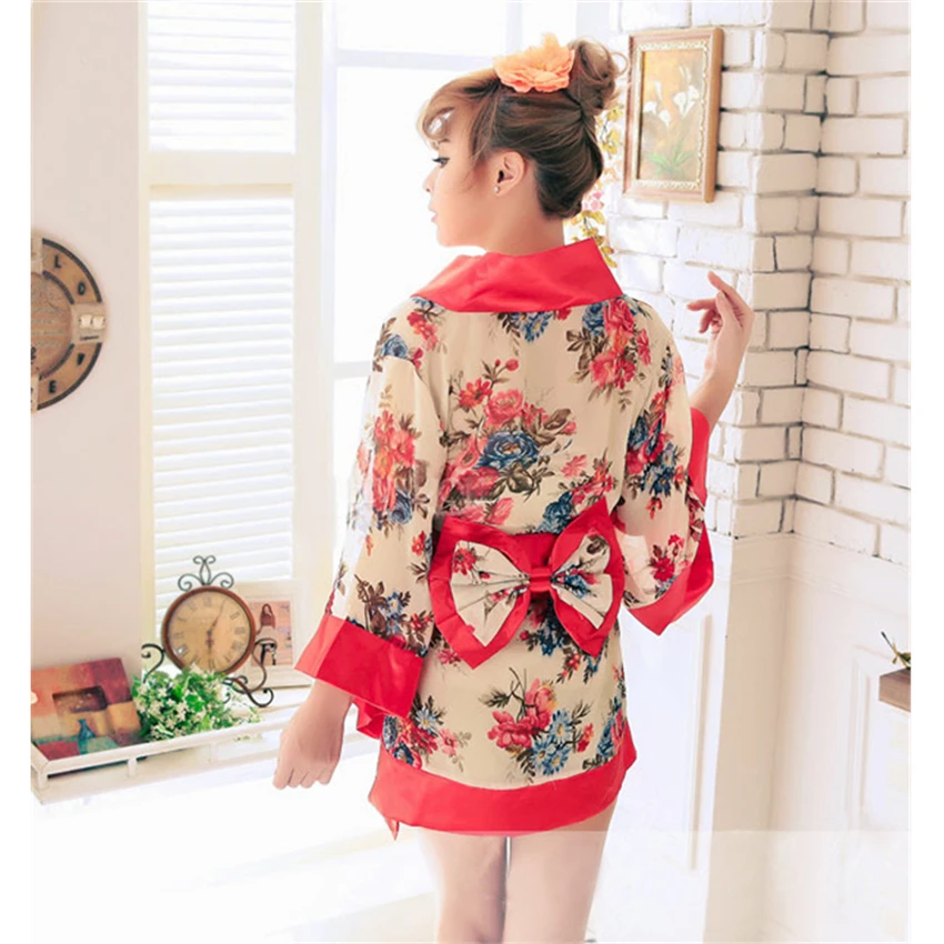 

Lady Sexy Japanese Kimono Nightgown Yukata Sleepwear Floral Silk Leisure Wear Pajamas Dress Silk Cosplay Cardigan Bath Robe