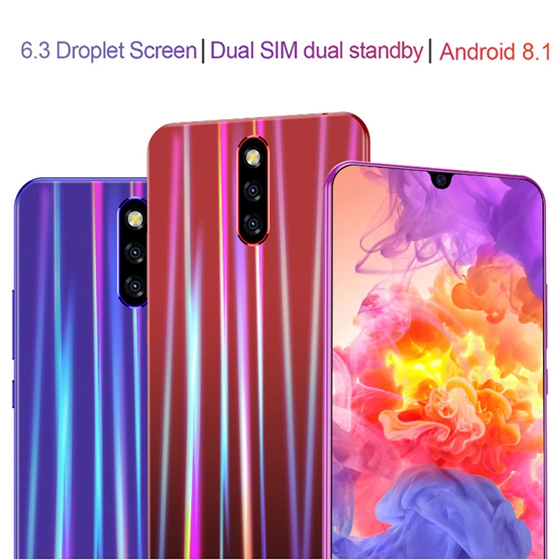 Разблокированный Android смартфон 6," дюймовый экран капли воды лицо ID умный мобильный телефон Google Play БЕСПЛАТНО 3,5 мм наушники подарок
