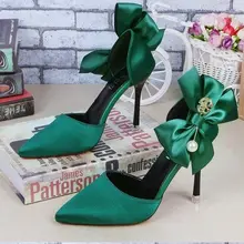 women cute sweet green bow tie high heel shoes lady sexy party night club high heel pumps female shoes scarpin (2)