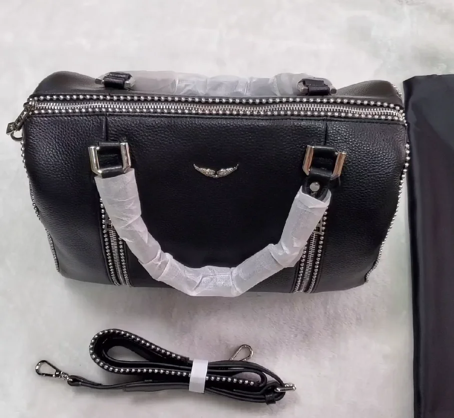 

Best Quality 2021 Winter New Arrival 100% Leather Zipper Decoration Fashion White Bag Travelling Bag Fashion Huge Black Handbag