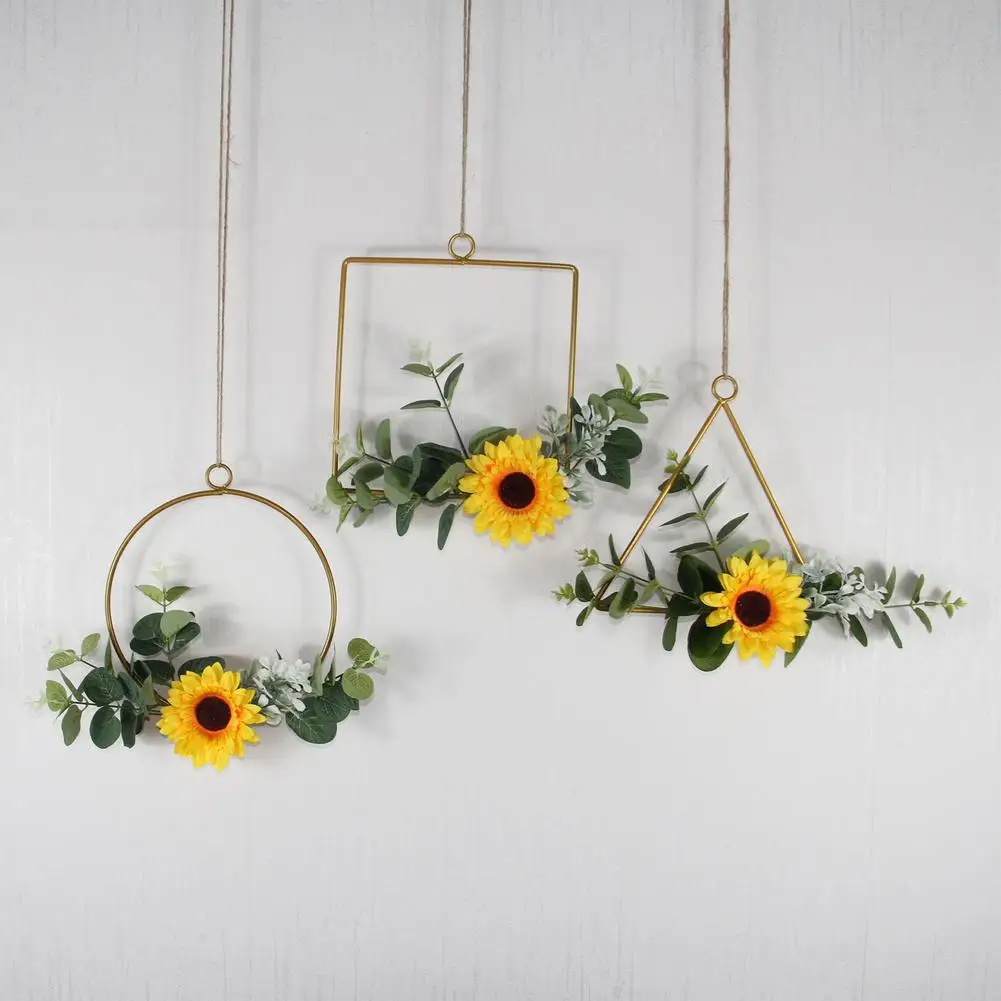 

Metal Floral Hoop Wreath Artificial Sunflower Garland With Hemp Rope Wall-mounted Home Decor For Wedding Reception Birthday