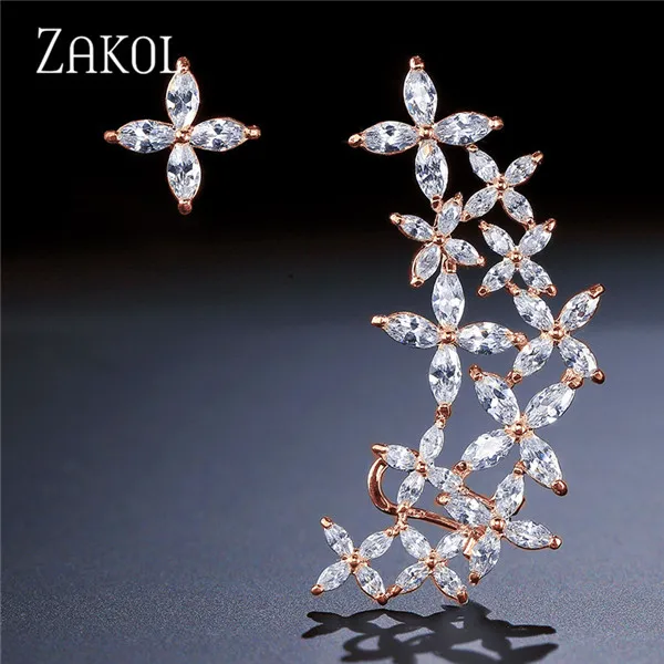 Бренд ZAKOL, роскошные серьги-гвоздики в виде цветка из Кубического циркония для женщин, трендовые ювелирные изделия в виде листьев из белого золота,, FSEP530 - Окраска металла: Rose Gold Color