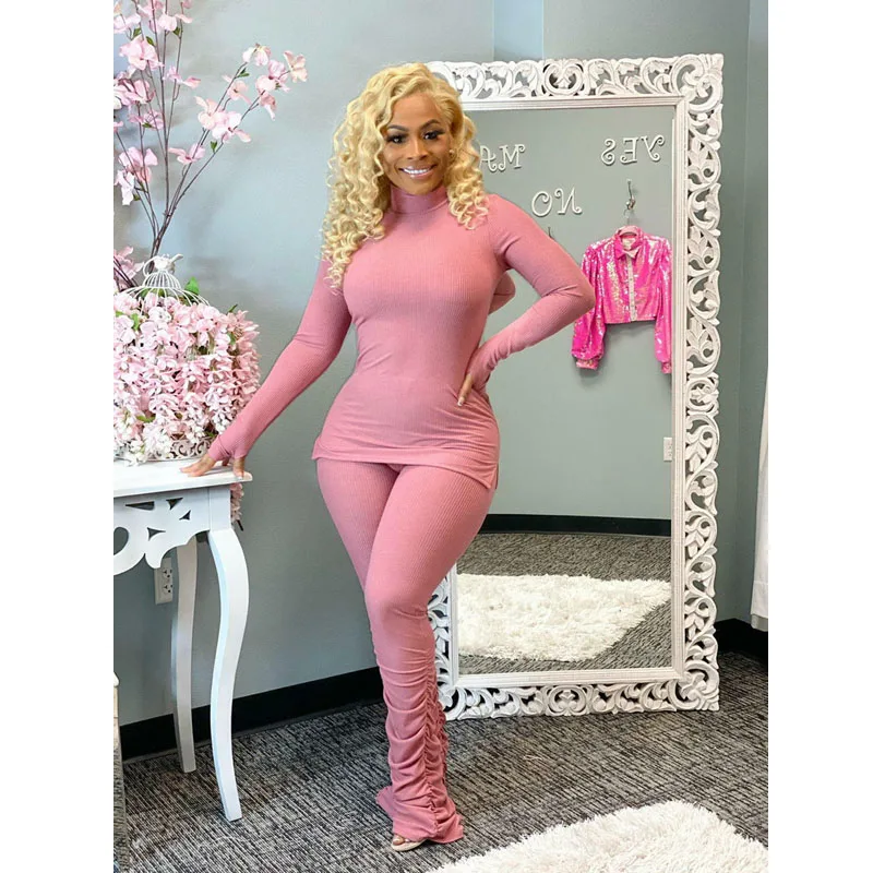 

Осенний сексуальный комплект из двух предметов, женский топ с высоким воротником и штаны с леггинсами, привлекательный спортивный костюм, К...