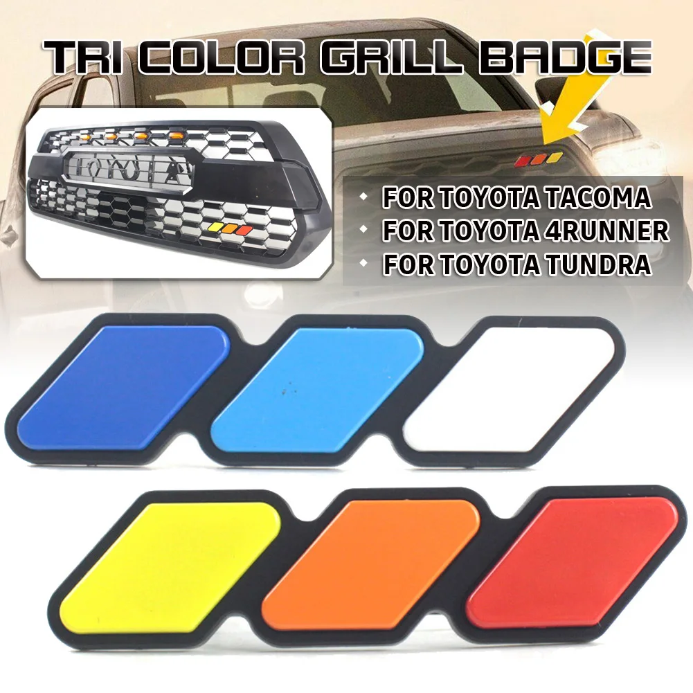 

10*5*4cm China Grid Tri-color Car Sticker Modification Suitable Tacoma 4 runner Tundra Tri-color 3 Grille Badge Logo Car Sticker