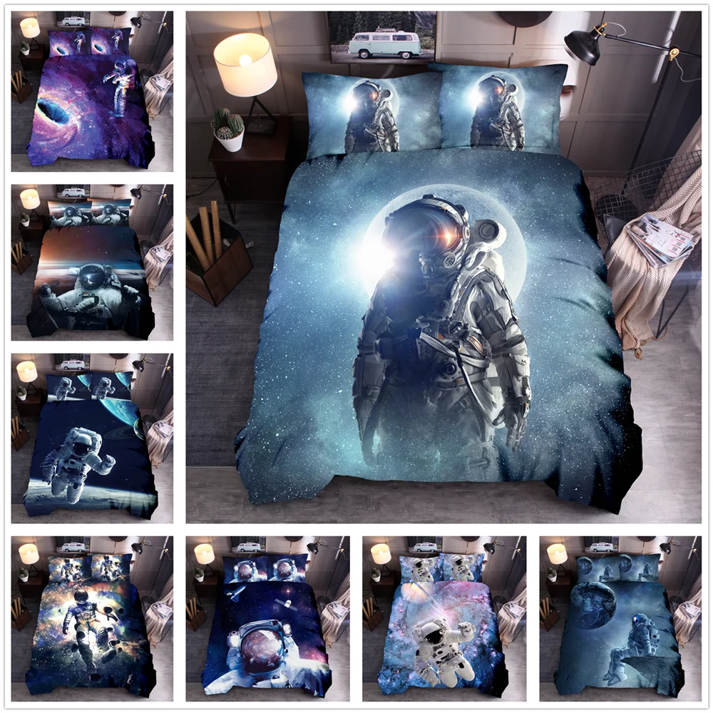 Комплект постельного белья с 3D принтом космонавта королевского размера