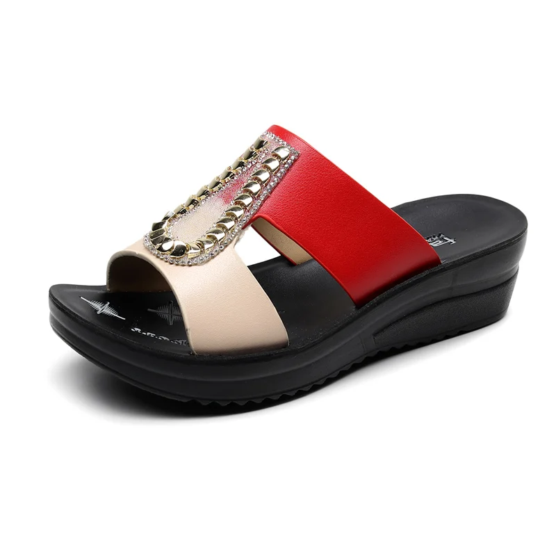 Сандалии женские из кожи модные пляжные повседневные шлепанцы с открытым носком