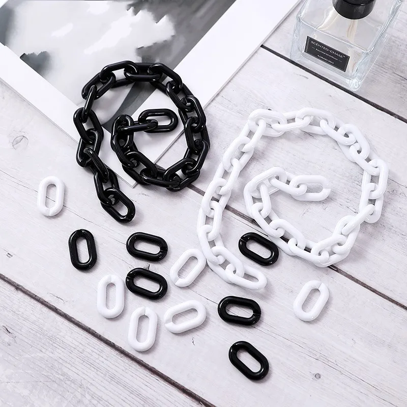 Белый, черный, акриловый, 31x20 мм, крученное овальное Открытое кольцо, стандартная цепочка для изготовления ювелирных изделий, ремешок для сумок и компонентов «сделай сам»