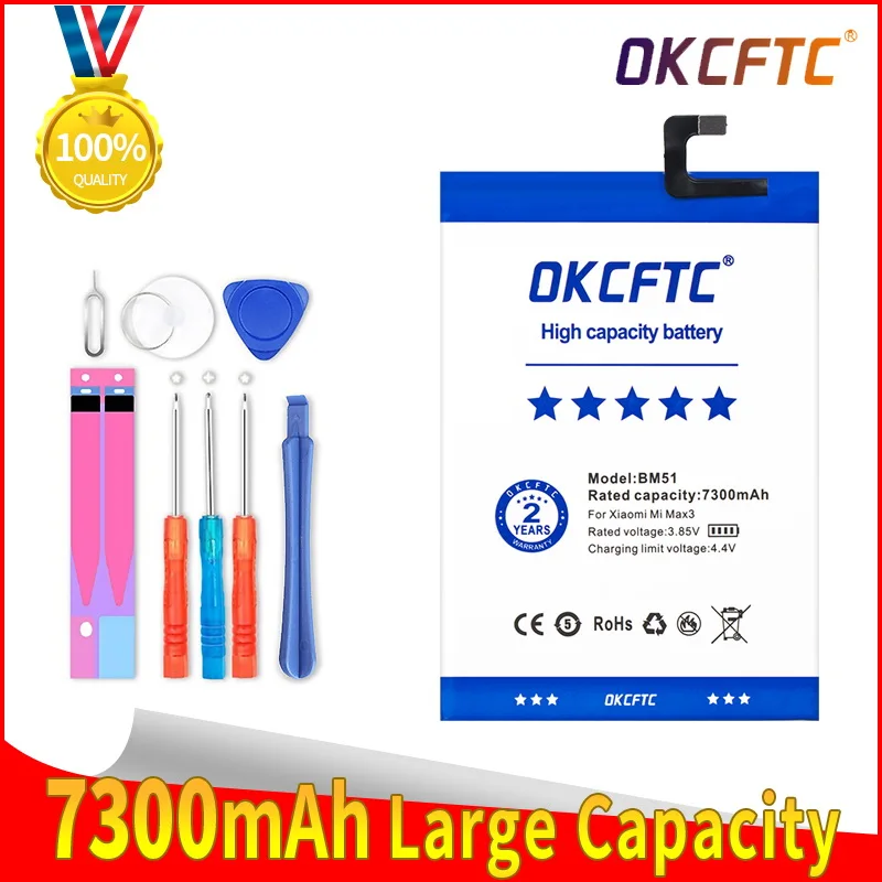 

OKCFTC 100% Original Replacement Battery For Xiaomi Mi Max3 Max 3 BM51 Genuine Phone Battery 7300mAh+Free Tools+Free Stickers