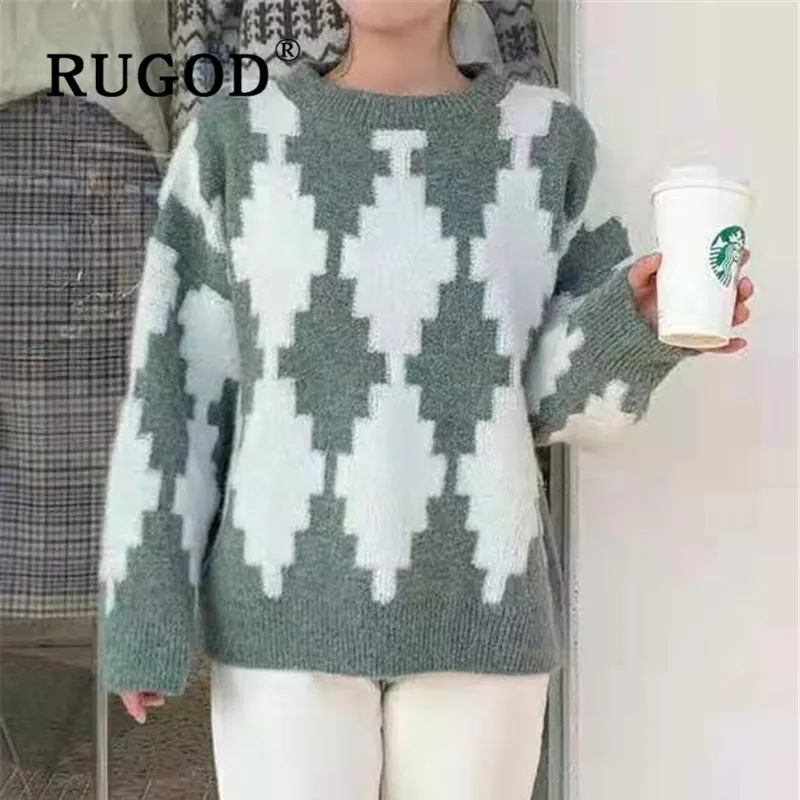 Женский объемный свитер RUGOD вязаный пуловер с узором в виде бриллиантов джемпер