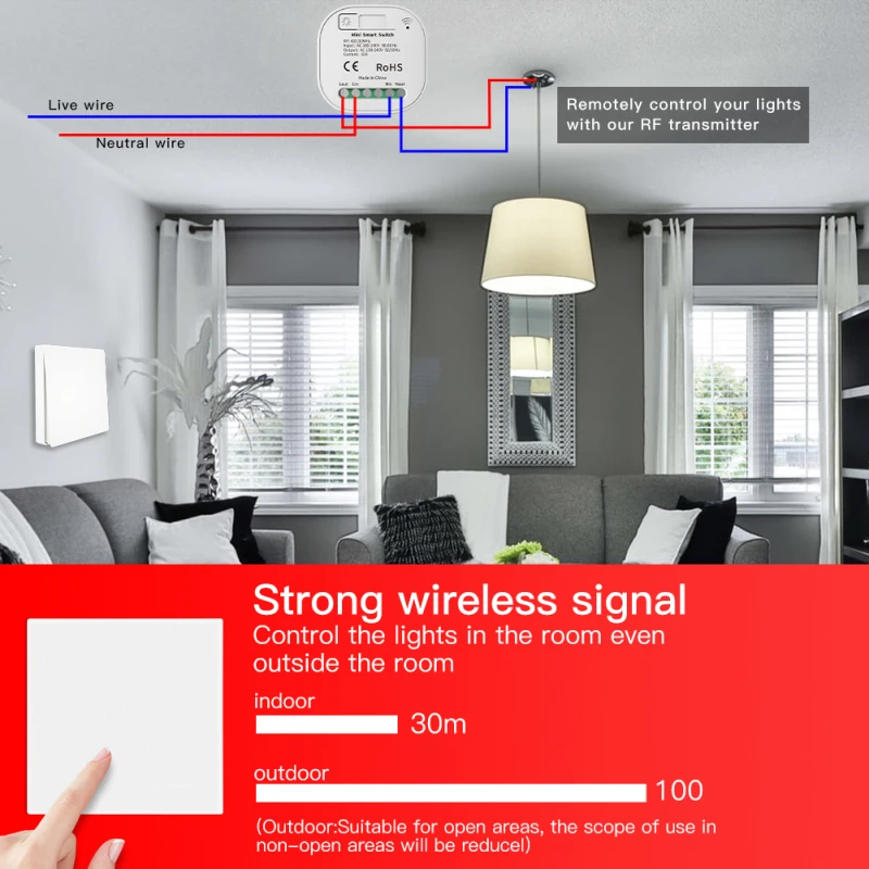 

RF433 Wireless Switch No Battery Remote Control Wall Light Switch Self Powered No Wiring Needed Wall Panel Transmitter