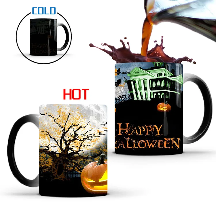 Прямая поставка 350 мл кружка для Хэллоуина меняющая цвет керамическая кофейная