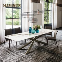italian custom light luxury rock board dining table and chair combination modern simple rectangular large villa dining table set