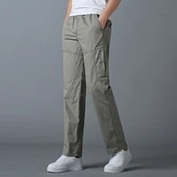 mens straight leg casual summer pants cotton comfort drawstring cargo pant with full elastic waist khaki relaxed fit sweatpants