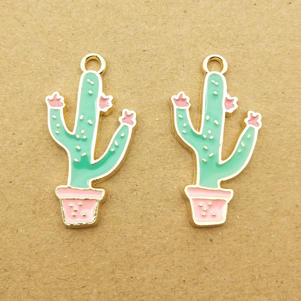 

10pcs 16x28mm enamel charm cactus charm plant charm for jewelry making fashion earring pendant necklace bracelet charm