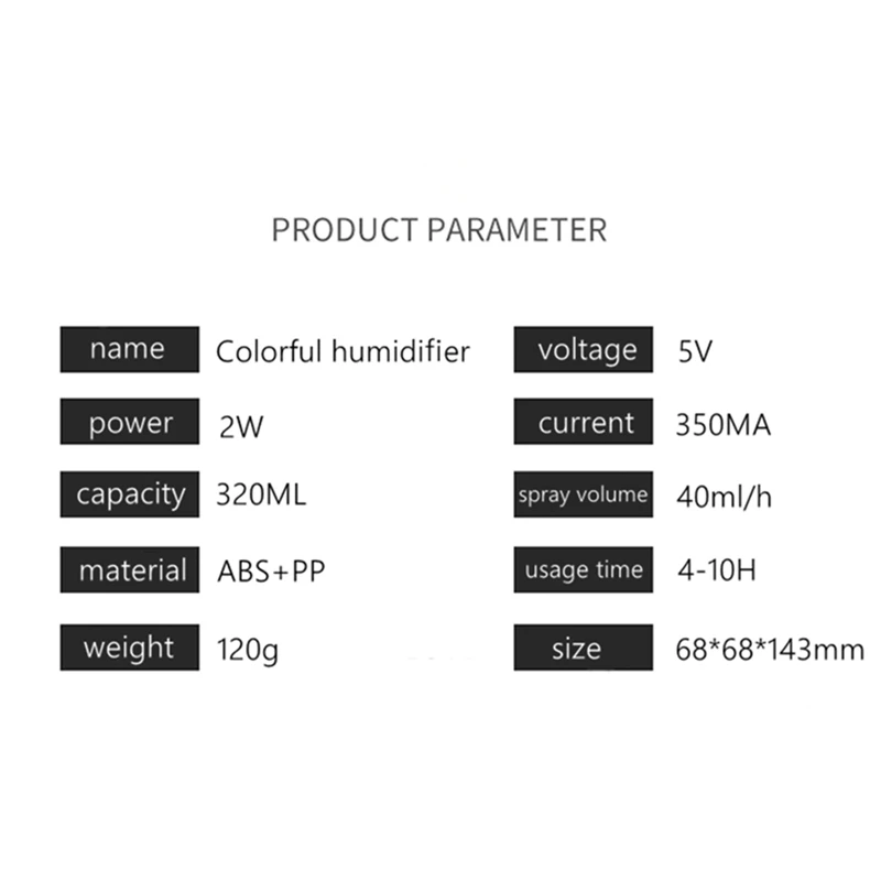 

Aromatherapy Humidifier 320Ml Colorful Atmosphere Lights Car Essential Oil Diffuser USB Air Ultrasonic Aroma Diffuser